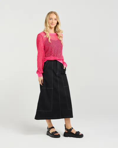 Model wearing Flamingo Cleo Knit By Et Alia Available at Beetees Nelson